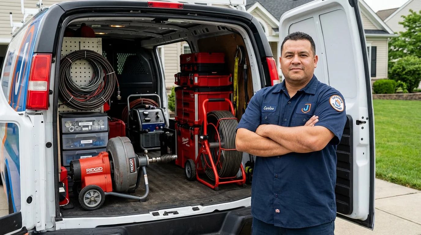 Professional drain cleaning equipment and Johns Plumbing LLC plumber in Hackensack